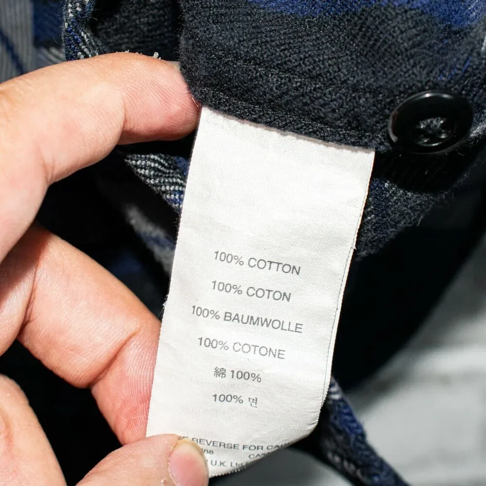 Wallace & Barnes Flannel Shirt Gray Blue Plaid Button up SMALL
